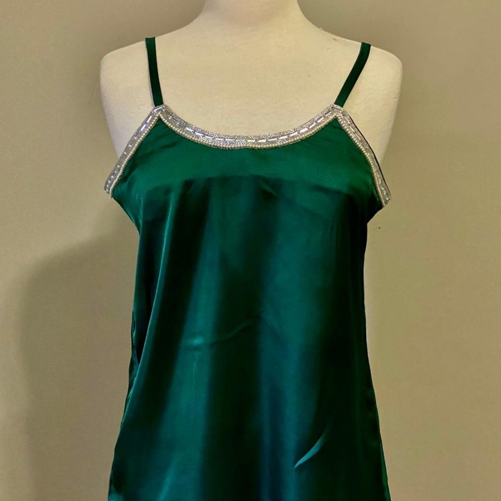 Women Embellished Dark Green Satin Camisoles